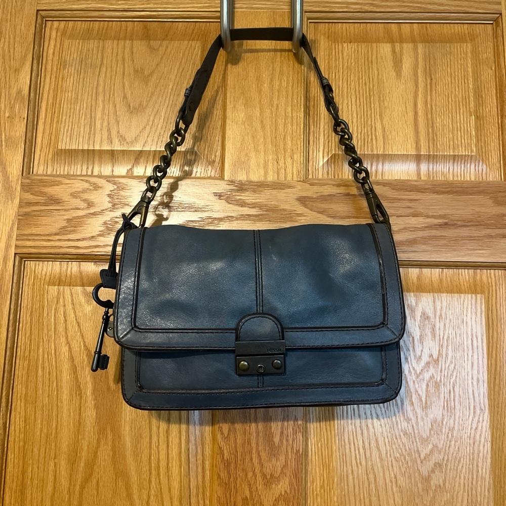 Vintage Fossil Blue Leather Shoulder Bag